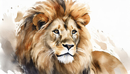 watercolor portrait of a lion on a white background digital painting