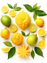mango and bergamot cut up flat on white background stock flower and nature motifs created with Generative Ai