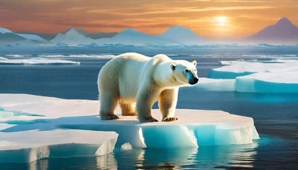 Fototapete polar bear on ice floe in arctic sea wildlife nature melting iceberg and global warming climate change concept © Raymond