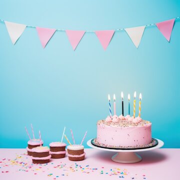birthday holiday background, blue, pink, white colors