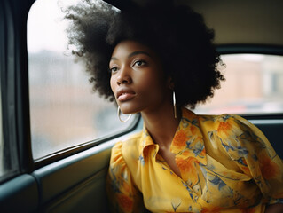  Beautiful young black woman in a car