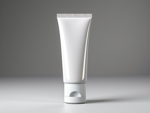 tubetto di crema cosmetica su sfondo neutro bianco,  spazio per testo, fotografica estetica di prodotto cosmetico o farmaceutico da pubblicizzare