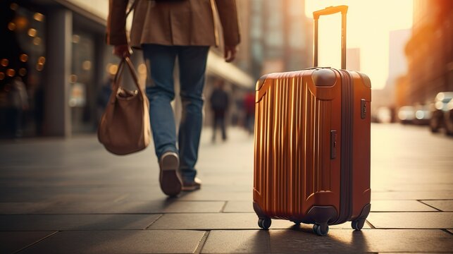 Primer plano de una maleta. Concepto de una despedida por un viaje. Generado por IA. 