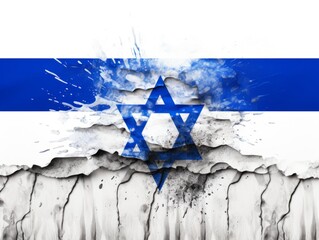 Israel flag drawing on grunge peeling wall, AI