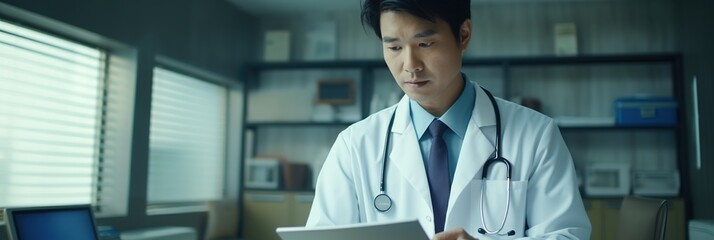 Medical Expertise  Asian Doctor Diagnosing Patient in Hospital, Generative AI - obrazy, fototapety, plakaty