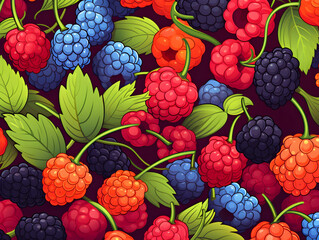 Abstract illustration with different berries, fruit background 