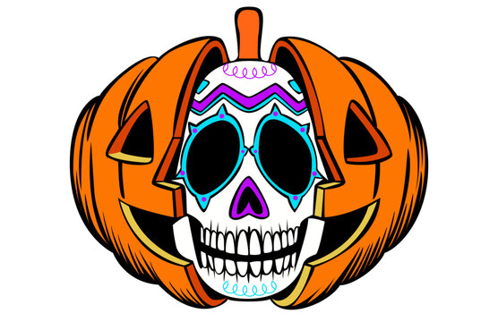 Halloween day of the death celebration pumpkin sugar skull 