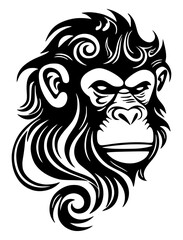Chimpanzee Monkey Head Tribal tattoo Style Generative AI