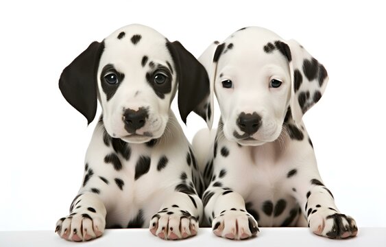 Two Dalmatian puppies on white background for pet vet care card design