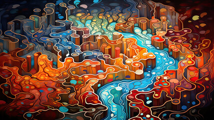 A maze of meandering melted streams, finding your flavor path Ai Generative