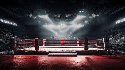 Boxing Ring In Arena, Empty professional boxing ring.