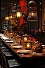 Fototapeta na wymiar Elegant Indoor Restaurant Table Arrangement