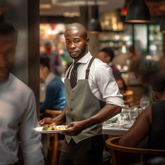 Waiter Serving Guests in Elegant Restaurant Setting