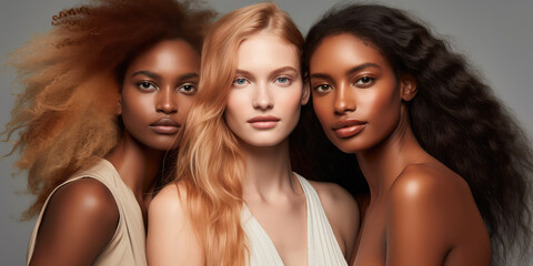 Fototapeta premium Beautiful young and elegant top models in photo shoot in the photo studio.
