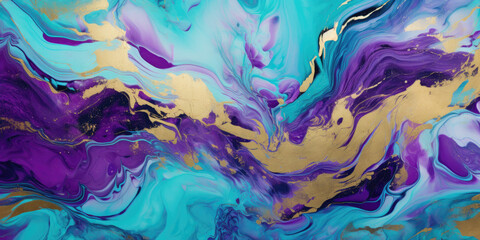 Abstract marble marbled stone ink liquid fluid painted painting texture luxury background banner - Purple turquoise swirls gold painted splashes lines illustration