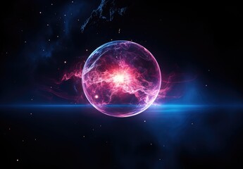 Futuristic abstract background with glowing sphere. 3D Rendering