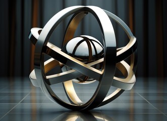 Abstract 3d rendering of a metallic sphere with a sphere inside.