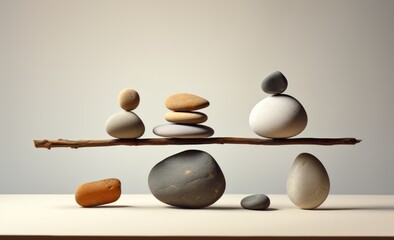 zen stones on the shelf, 3d illustration, concept of balance