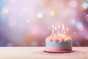 Birthday Cake with 6 Candles Pastel Color Party Invitation Gift Card Background Wallpaper Celebration