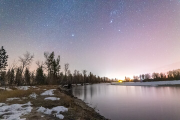 Winter Night Sky Over River