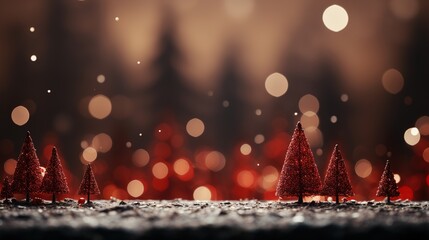 Christmas tree decorated glow and shining landscape with bright balls bubbles and blur red background AI generated