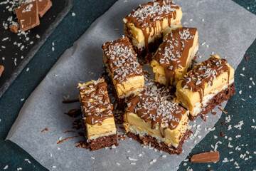 Chocolate cake with coconut shavings