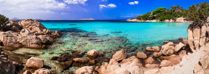 Wandcirkels plexiglas Italy summer holidyas . Sardegna island - stunning Emerald coast (Costa Smeralda) with beautiful beaches. popular Capriccioli beach with turquoise sea © Freesurf