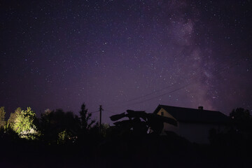Beautiful landscape of Milky Way in the village during Starfall