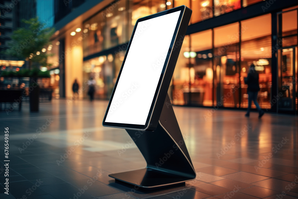 Aufkleber a digital kiosk displaying a mock-up of an interactive touch-screen app. concept of interactive tech