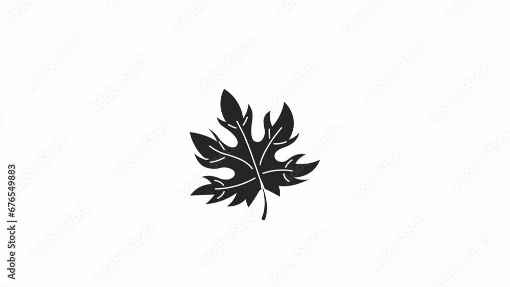 Poster autumnal maple leaf floating in air bw 2d object animation. hello september. november outline cartoo