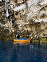 Yellow fishing boat. Ithaca Greece