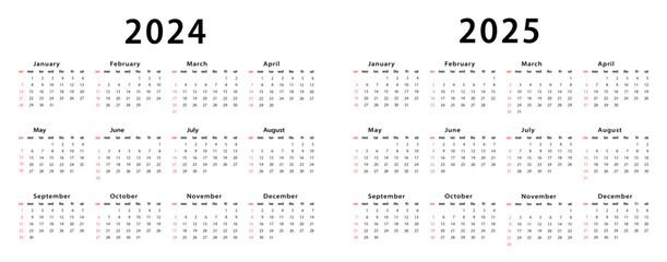 Calendar 2024, calendar 2025 week start Sunday corporate design planner template. Fully Editable Vector Design