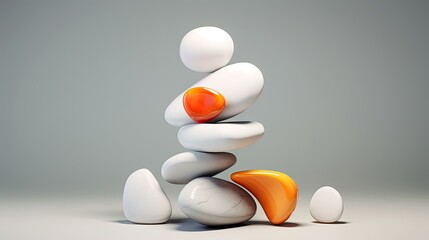 Dynamic balance of different stones in an abstract scene. Abstract composition of rounded minerals on a flat surface. Graphic design. - obrazy, fototapety, plakaty