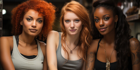 Obraz premium Beautiful young and elegant top models in photo shoot in the photo studio.