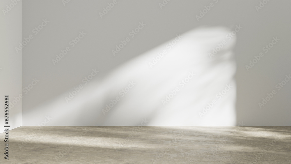 Aufkleber empty abstract studio room interior with sunlight and shadows, white empty plaster wall and blank co