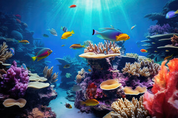 Obraz na płótnie Canvas Underwater view of tropical sea bottom and wildlife