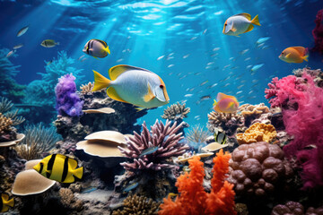 Naklejka na ściany i meble Underwater view of tropical sea bottom and wildlife