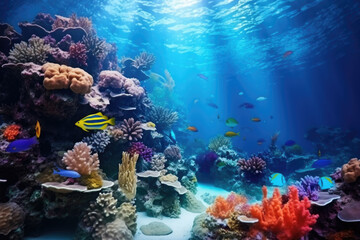 Obraz premium Underwater view of tropical sea bottom and wildlife