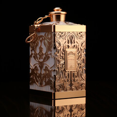 carton for milk with golden details, made from copper bottom created with Generative Ai