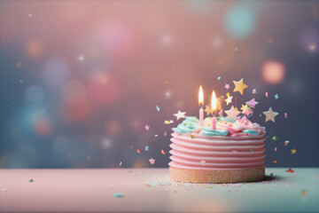 Birthday Cake with 2 Candles Pastel Color Party Invitation Gift Card Background Wallpaper Celebration