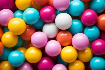 An image of colorful candy balls arranged in a pile or stack. Generative AI