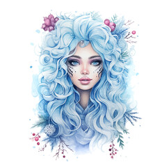 Beautiful winter girl watercolor paint