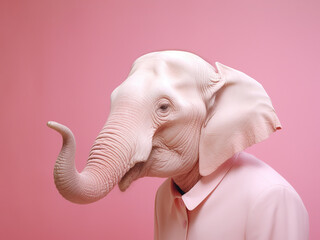 Elephant wearing  pink shirt, pink background