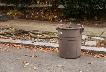 trashcan amidst a pristine park, symbolizing the need for responsible waste disposal and environmental stewardship