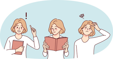 Smart woman look for solution in book