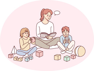 Mother relax with children at home