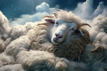 Naklejka premium Counting imaginary sheep, a futile attempt to lull the mind into slumber. Generative Ai.
