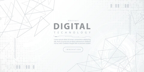 Digital technology futuristic data white background, cyber nano information, abstract communication, innovation future tech data, internet network speed connection, Ai big data lines dots illustration