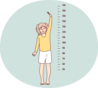 Small girl show height on measurement