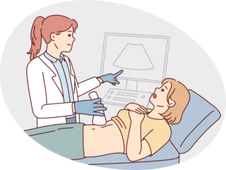 Doctor do belly ultrasound for female patient